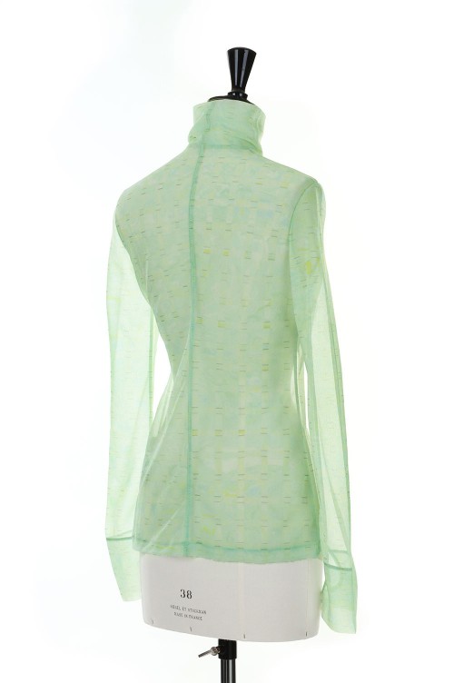 Marble Printed Plaid Sheer High Neck Top -Mint Green (MM23SS-JS020