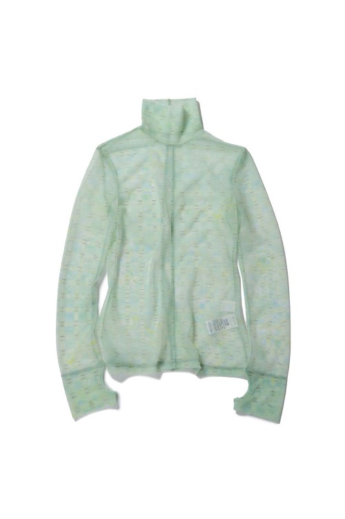 【新品】  Mame Kurogouchi / マメクロゴウチ | 2023SS | Marble Printed Plaid Sheer Crew Neck Top カットソー | 2 | MINT GREEN | レディース レディース】Marble Printed Plaid Sheer Crew Neck Top | Mame