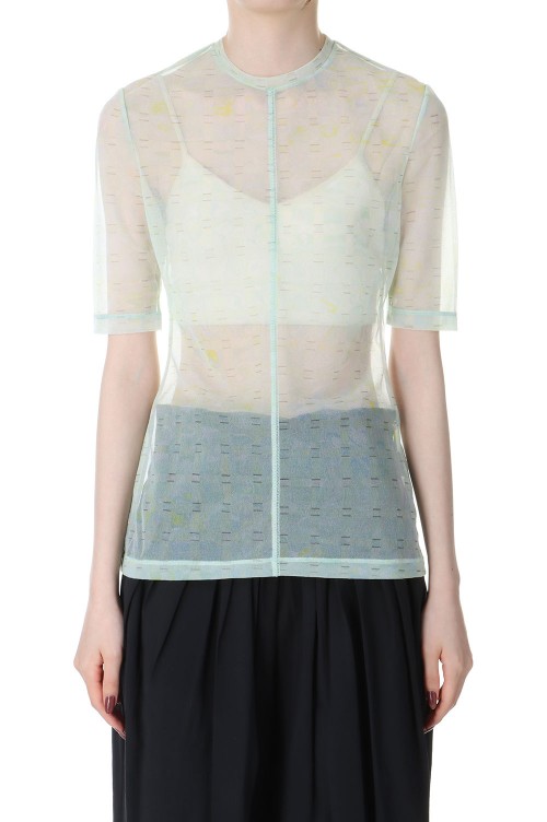 トップス Marble Printed Plaid Sheer Crew Neck Top Marble Printed Plaid Sheer Crew Neck Top -Mint Green (MM23SS-JS021