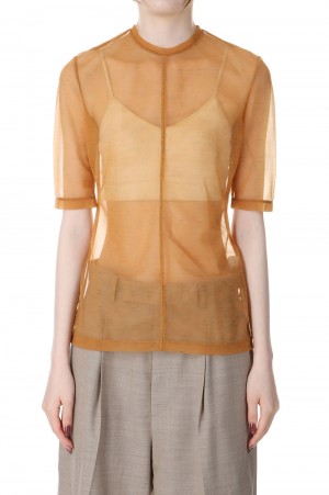 Marble Printed Plaid Sheer Crew Neck Top -Brown (MM23SS-JS021)