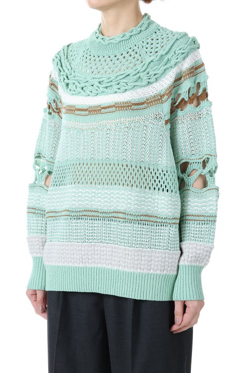 Bamboo Basket Pattern Knitted Top -Mint Green (MM23SS-KN036