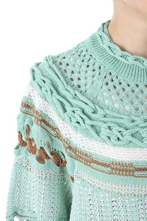 Bamboo Basket Pattern Knitted Top -Mint Green (MM23SS-KN036