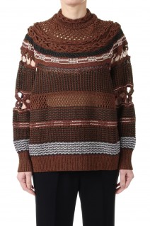 Bamboo Basket Pattern Knitted Top -Brown (MM23SS-KN036)