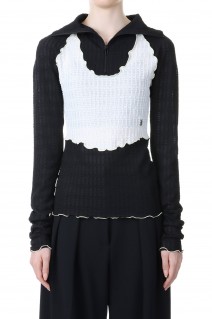 Half Zip-up Wrinkle Top -BLACK WHITE(23SS202C)