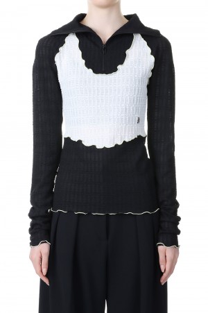 Half Zip-up Wrinkle Top -BLACK WHITE(23SS202C)