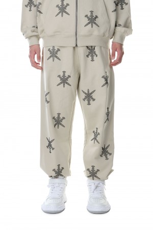 TAN WITH BLACK DAGGER RHINESTONE JOGGER / BEIGE