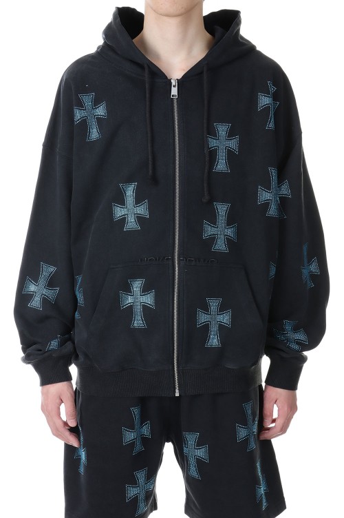 WASH DK GREY WITH BLUE CROSS RHINESTONE HOODIE / GRAY | セレクト ...