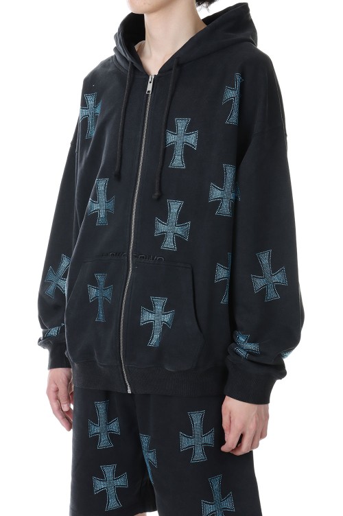 WASH DK GREY WITH BLUE CROSS RHINESTONE HOODIE / GRAY | セレクト ...