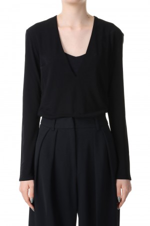 Vneck Slit Bodysuit -BLACK (12320606)