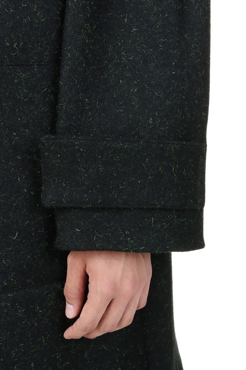 YOKE SLEEVE OVERCOAT WITH HOOD IN SPECKLED WOOL MELTON