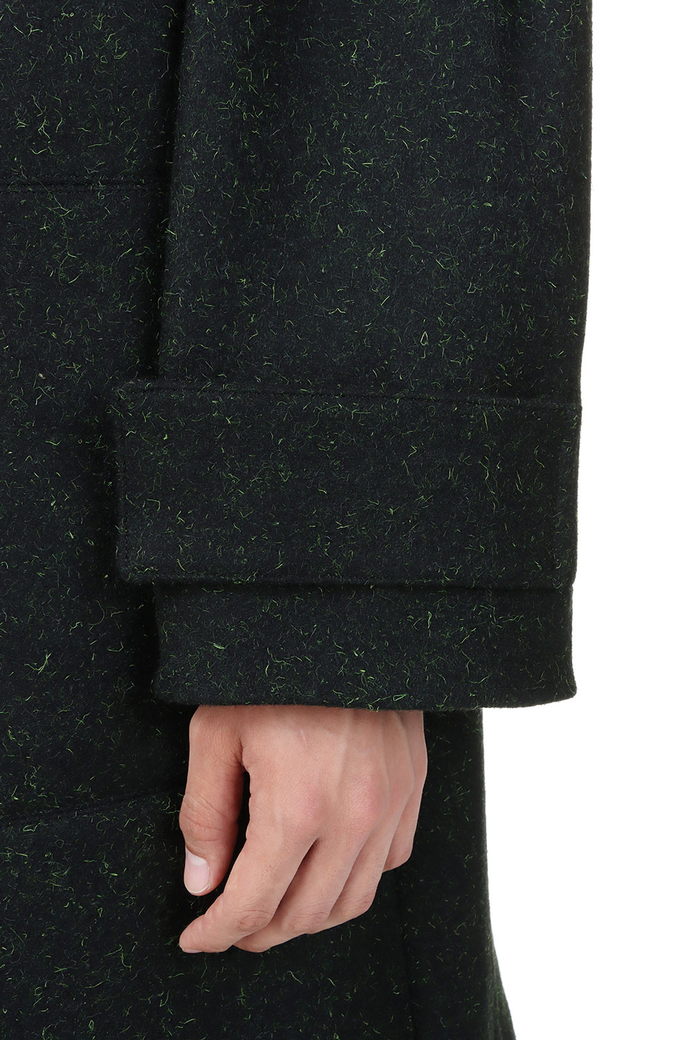 YOKE SLEEVE OVERCOAT WITH HOOD IN SPECKLED WOOL MELTON