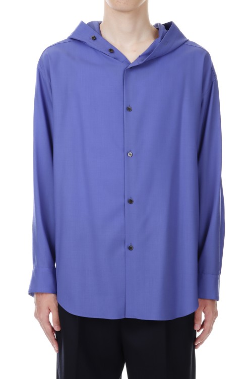 DROPPED SHOULDER TOP WITH HOOD IN WOOL SHIRTING(F23T011-NKWS