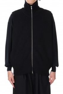 OVERSIZED DRIVERS KNIT ZIP VEST(ST.697)-BLACK-