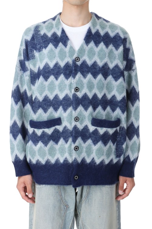 Mohair Border Cardigan(23AW K-2)-Blue & Navy- | セレクトショップ
