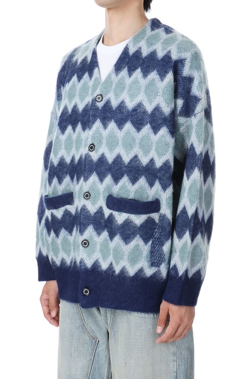 トップス DISOVERED MOHAIR BORDER KNIT CARDIGAN Mohair Border Cardigan(23AW K-2)-Blue & Navy- | セレクト