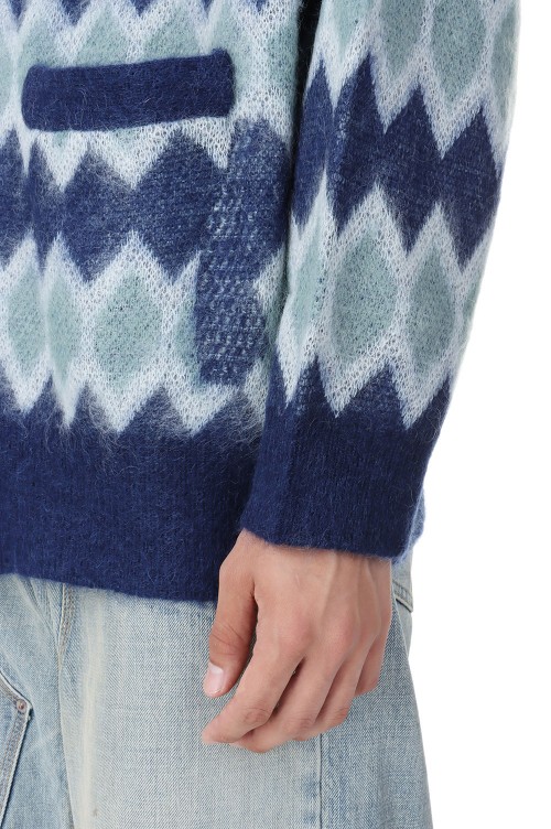 Mohair Border Cardigan(23AW K-2)-Blue & Navy- | セレクトショップ