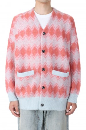 Mohair Border Cardigan(23AW	K-2)-Pink & Aqua-