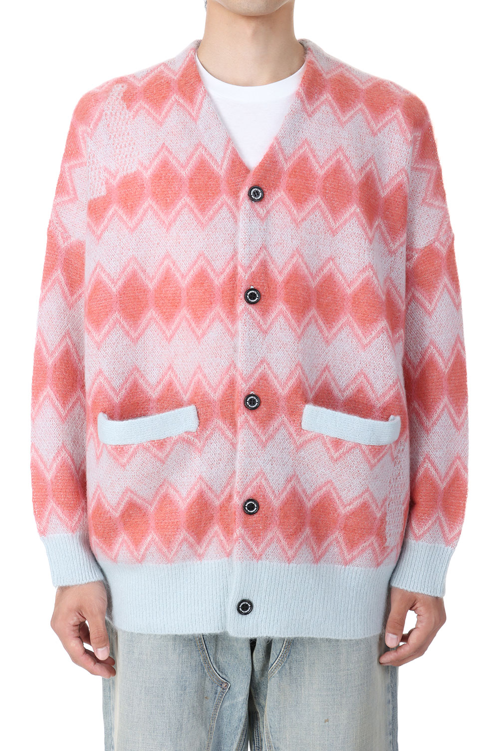 Mohair Border Cardigan(23AW K-2)-Pink & Aqua- | セレクトショップ