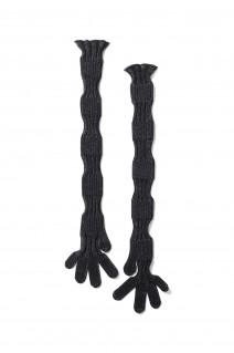 FLUTED GLITTER LONG GLOVES / BLACK-SILVER (CF006AI145)