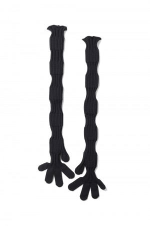 FLUTED GLITTER LONG GLOVES / BLACK-BLACK (CF006AI145)