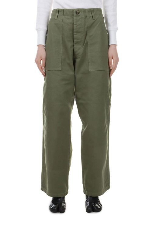 【祝開店！大放出セール開催中】 Suvin Cotton Herringbone Baker Pants / Olive (PTLM-117-SB パンツ