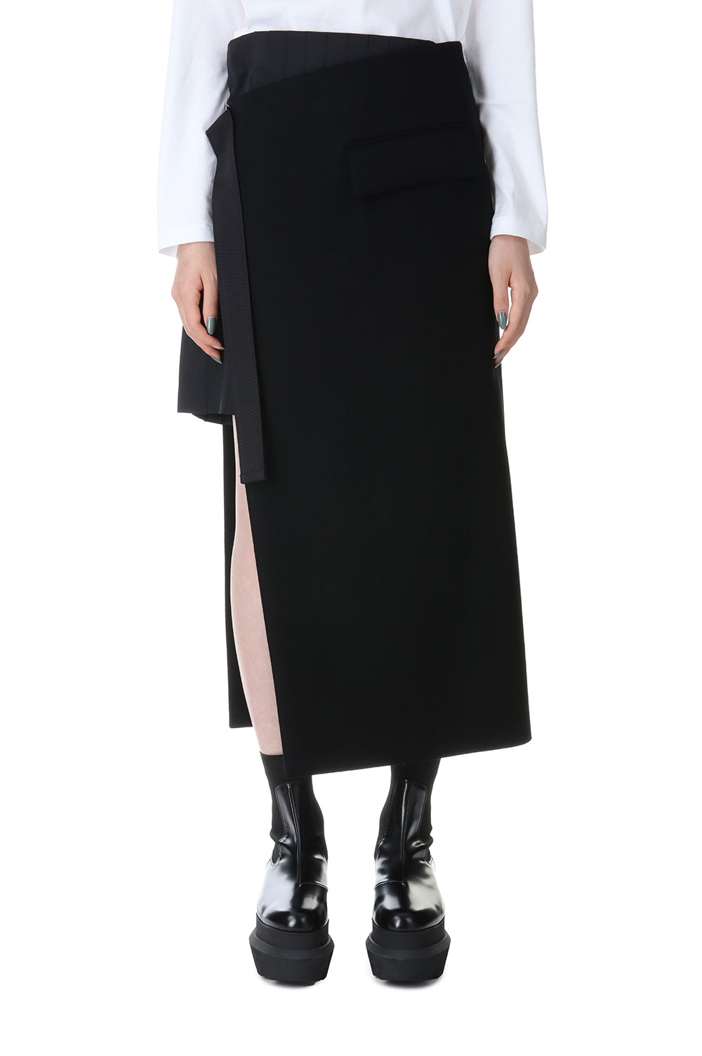 Wool Melton Mix Skirt -Black (23-06761) | セレクトショップ 