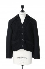 Wool Melton x Knit Cardigan -Black (23-06775)