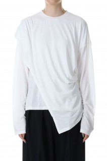 Asymmetry Drape Long T-Shirts -WHITE (12320603)