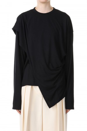 Asymmetry Drape Long T-Shirts -WHITE (12320603) | セレクト
