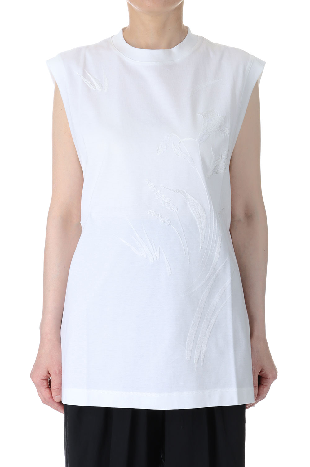 Suvin Cotton Jersey Emboridery Top / WHITE (MM23PF-JS704