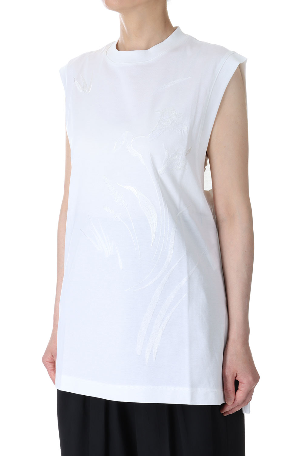 Suvin Cotton Jersey Emboridery Top / WHITE (MM23PF-JS704