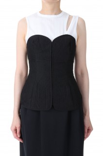 Floral Quilted Silk Bustier / BLACK (MM23PF-SH721)
