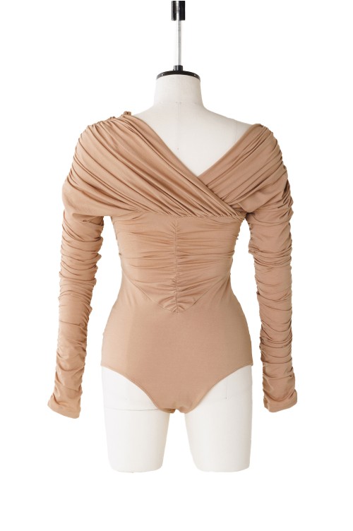NYLON JERSEY GATHERED BODYSUIT -Pink Beige (FTC234-0401 