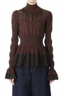 STRIPE KNIT PEPLUM SWEATER -Dark Brown (FTC234-0708)