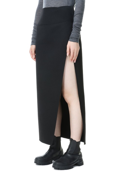 DOUBLE CLOTH HARD TWIST CARSEY HAND SEWN SKIRT-BLACK(#A23AS04KW
