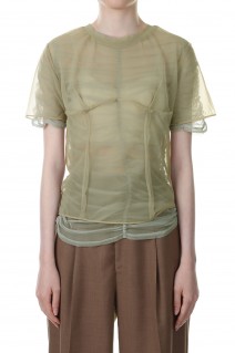 See-through Gathered Layered Tops -BEIGE  (31231315208)