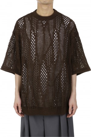 Cord Yarn Wavy Prime Over Crewneck Tee -BROWN(11231361332)