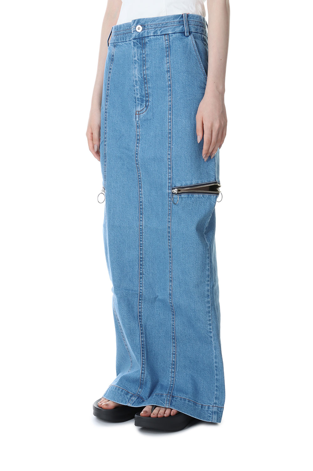 Side Zip Tight Denim Skirt-BLUE(21231515303) | セレクト Side Zip Tight Denim Skirt-BLUE(21231515303) | セレクト
