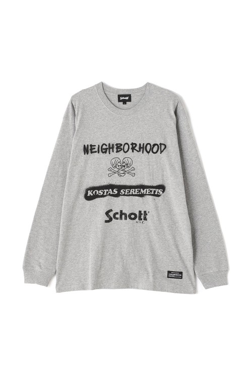 Mサイズ！NEIGHBORHOOD × Schott スウェット グレー シャツ Schott x NEIGHBORHOOD LS T-SHIRT / GRAY (SCHC-H-055 / 232US26N