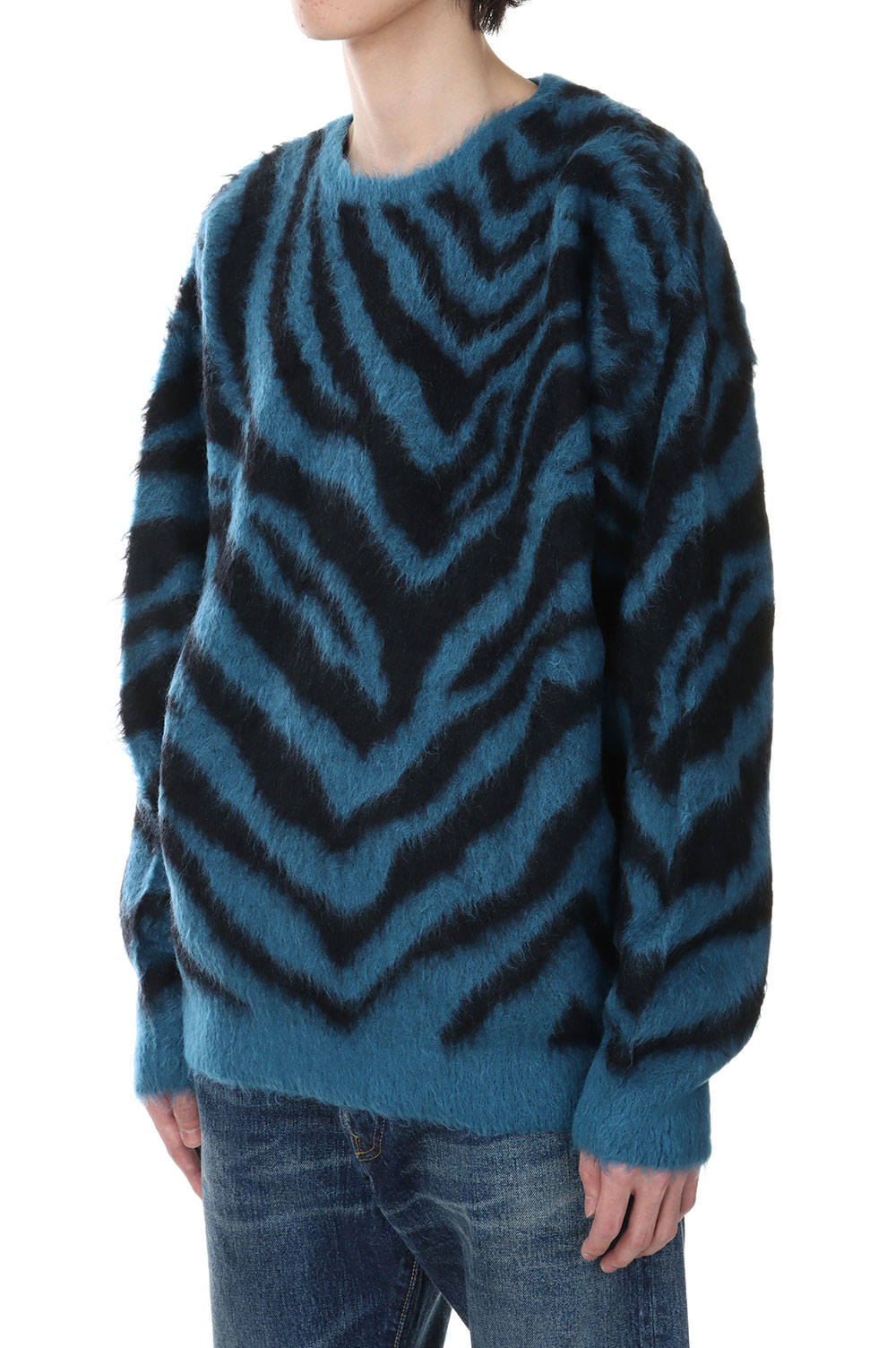 Zebra Mohair Knit Crewneck Pullover