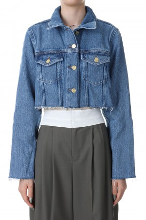 One size 3 38 Heavy Denim Cropped Trucker Jacket-Light Blue Stone(J1287)