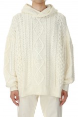 Cable Knit Hoodie/Cloud Dancer(192BT234391F)