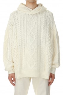 Cable Knit Hoodie/Cloud Dancer(192BT234391F)