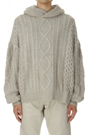 Cable Knit Hoodie/Silver Cloud(192BT234392F)