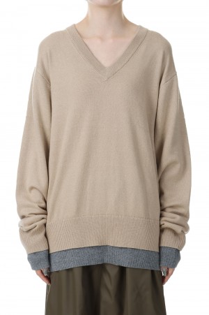 V NECK LAYERED KNIT -Beige(K32332004)