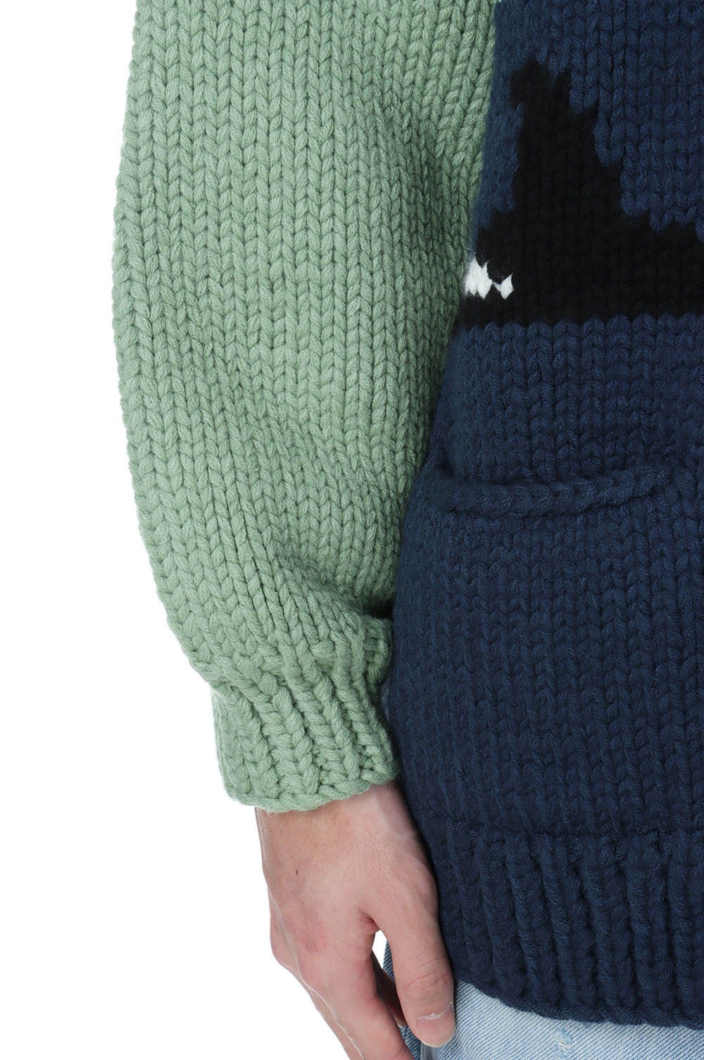 SUNKEN COWICHAN SWEATER - GREEN (232MADS-JKM01) | セレクト SUNKEN COWICHAN SWEATER - GREEN (232MADS-JKM01) | セレクト