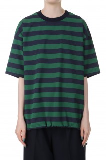 W's TECH DRAWSTRING BORDER S/S TEE-GREENxNAVY(BE-36024L)
