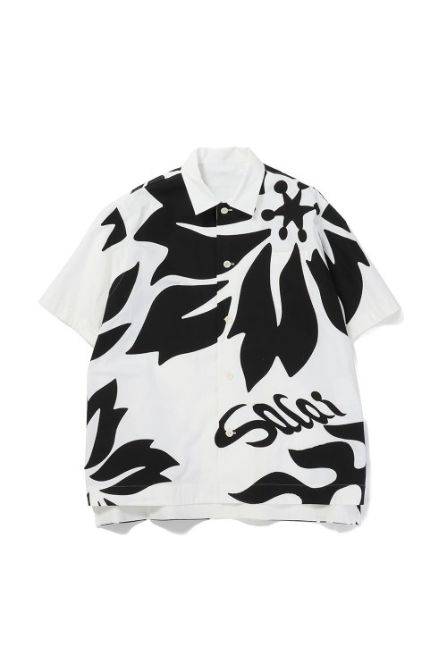 Sacai サカイ Floral Embroidered Patch Shirt Floral Embroidered Patch Cotton Poplin Shirt(24-03282M )-OFF WHITE