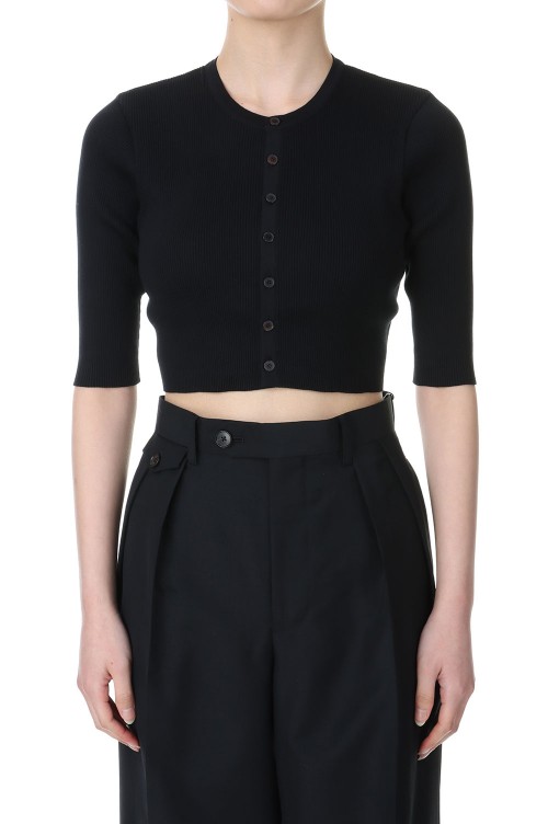 GIZA HIGH GAUGE RIB KNIT SHORT CARDIGAN -BLACK (A24SC04HR 