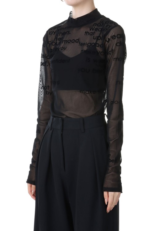 美品　Flocky Print Sheer Turtle Neck Top Flocky Print Sheer Turtle Neck Top